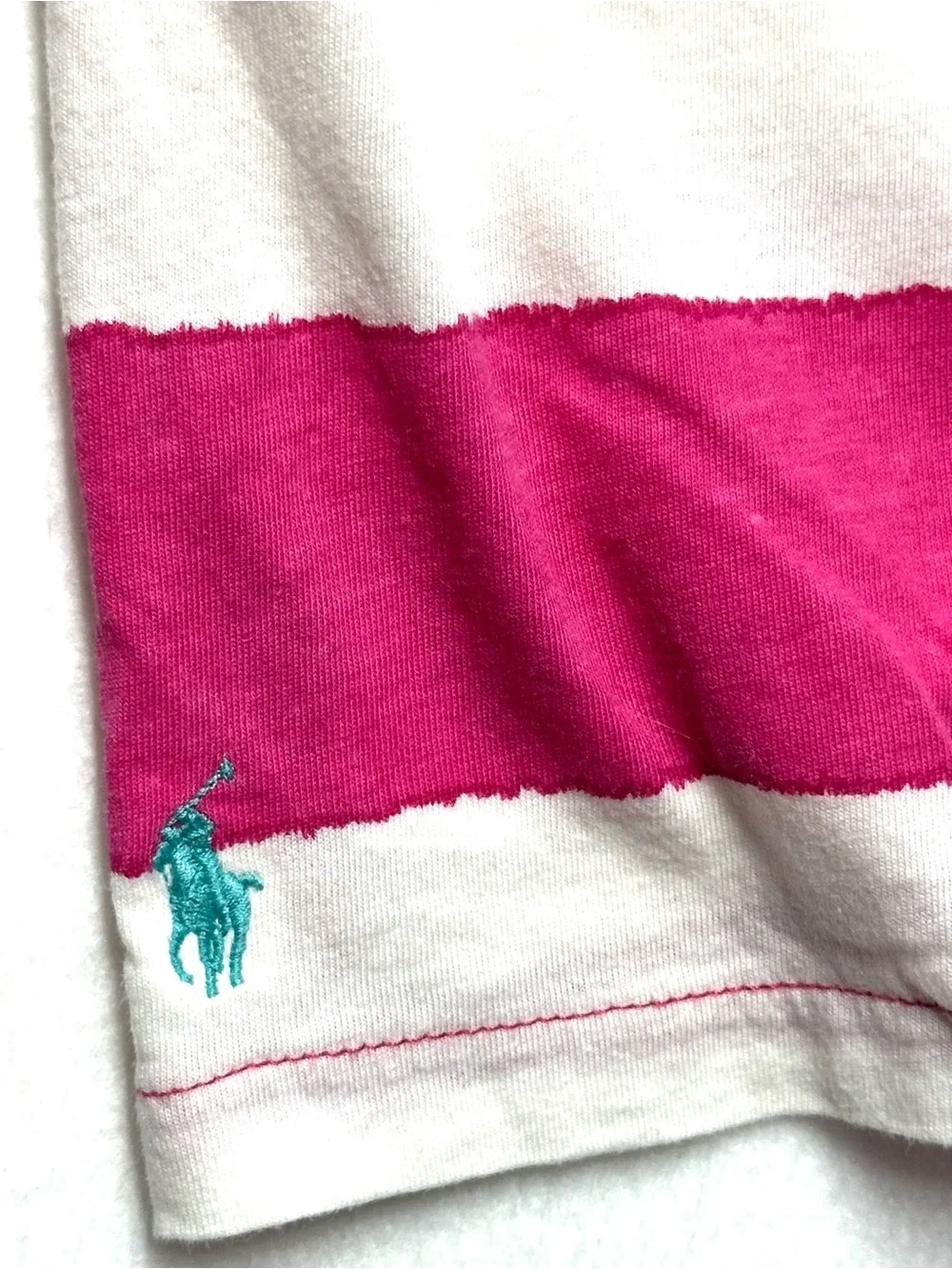 Ralph Lauren Girls 12/14 Pink White Striped Henley Tank Top Pony Logo
